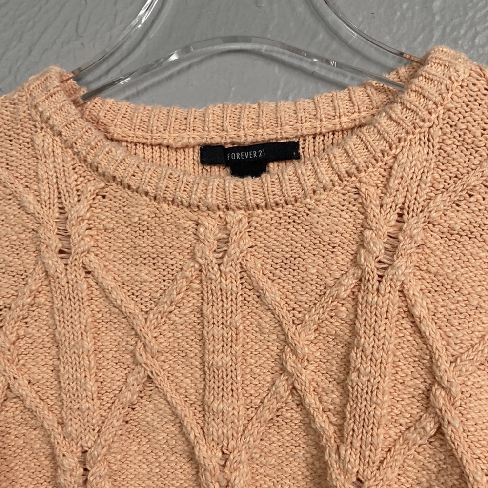 Forever 21 Peachy Pink Long Sleeve Open Knit Crop Top Sweater Size Small - Picture 4 of 8